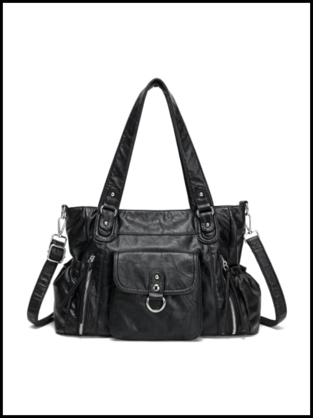 Faux Leather Shoulder Bag Vintage Hobo Purse Multi-Pocket Commute Tote